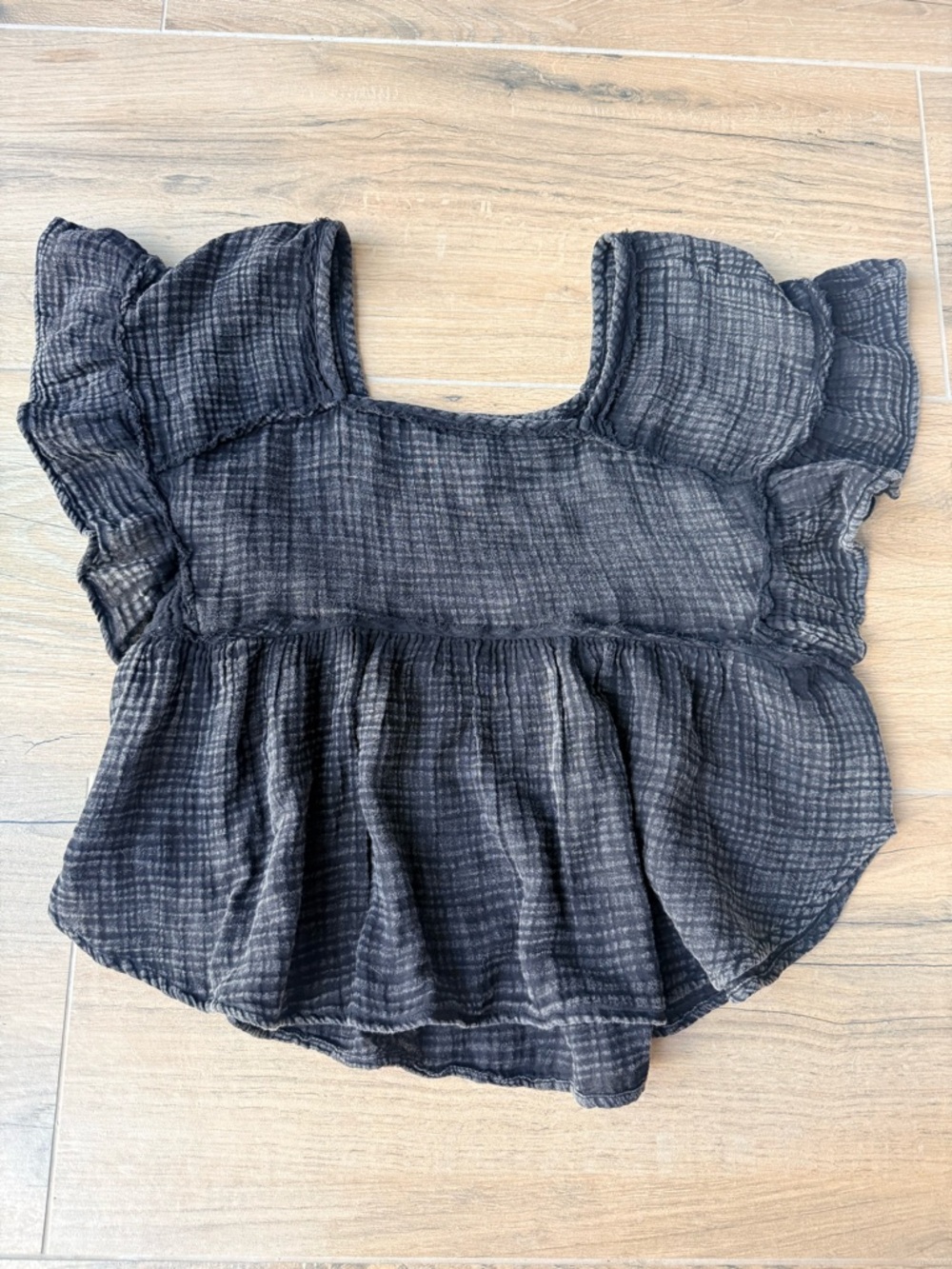 Anthropologie Black Square-Neck Flutter Sleeve Peasant Top